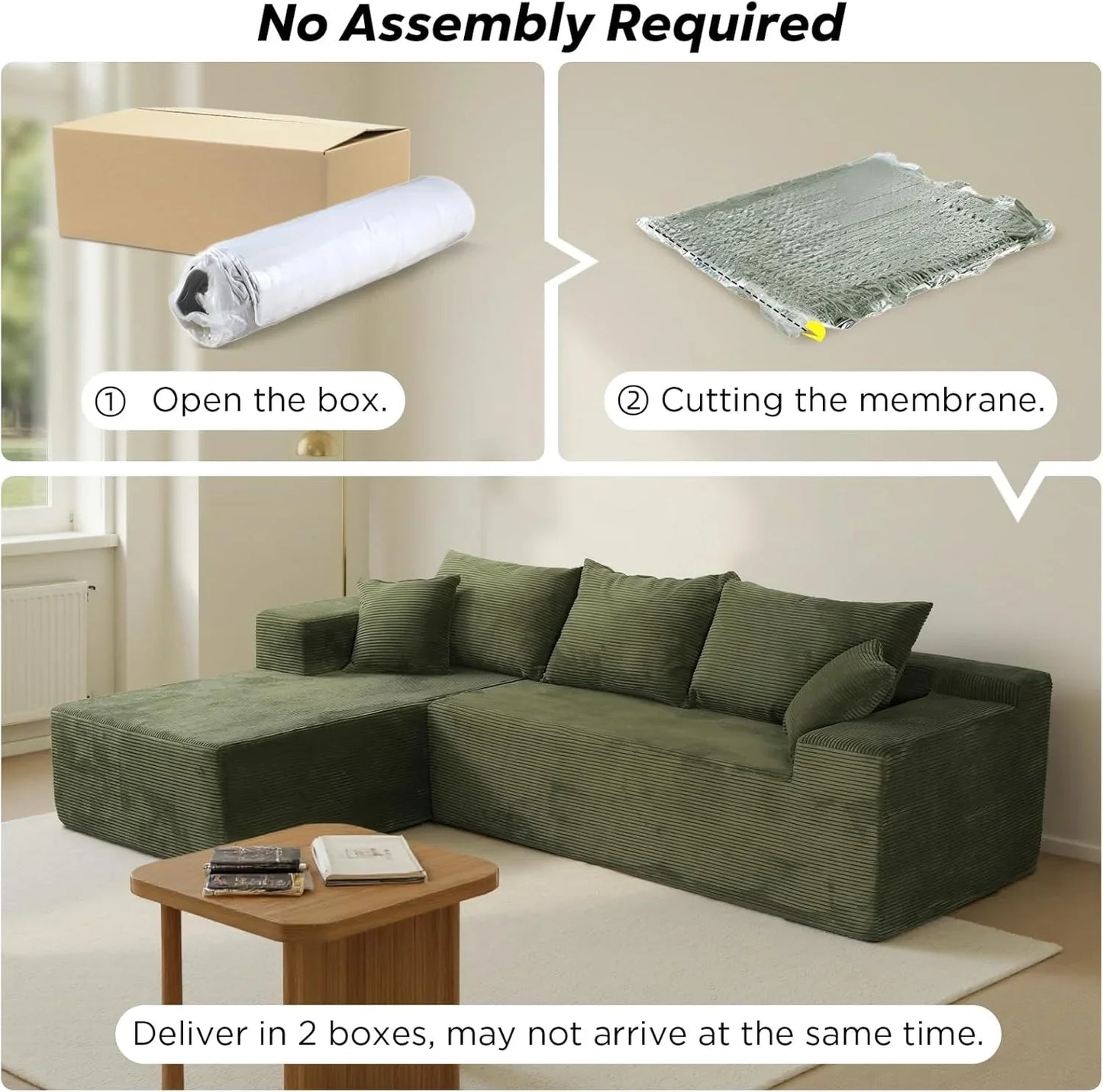 Cloud Sectional Couch With L-Shape Chaise, Modern Modular Sofa With Deep Seat, Upholstered Couches For Living Room Bedroom, No Assembly Required