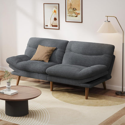 Pipishell Convertible Futon Sofa Bed, 66 In. Corduroy Futon Couch With Adjustable Backrest And Armrests, Recliner Sleeper Sofa For Small Spaces
