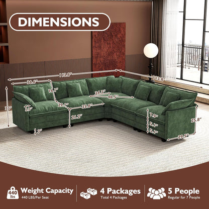 Ihanherry 146 In. U-Shaped Modern Sofa Modular Sectional Cloud Couch With 2 Ottoman