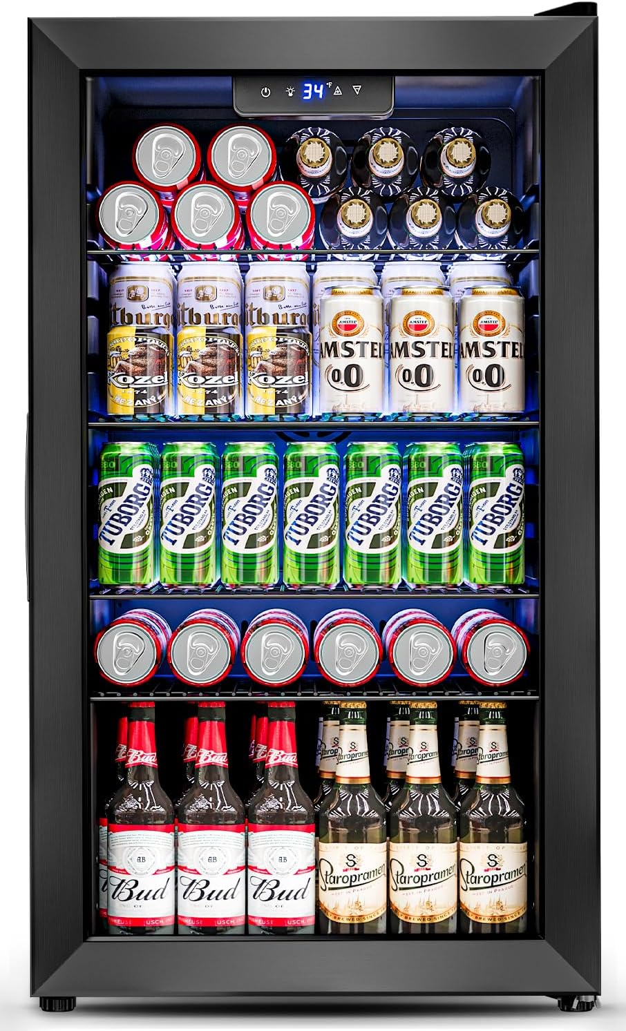 Beverage Refrigerator Cooler- 126 Can Mini Fridge Glass Door For Drinks Soda Beer Wine- Small Refrigerator For Office Bedroom Home Bar