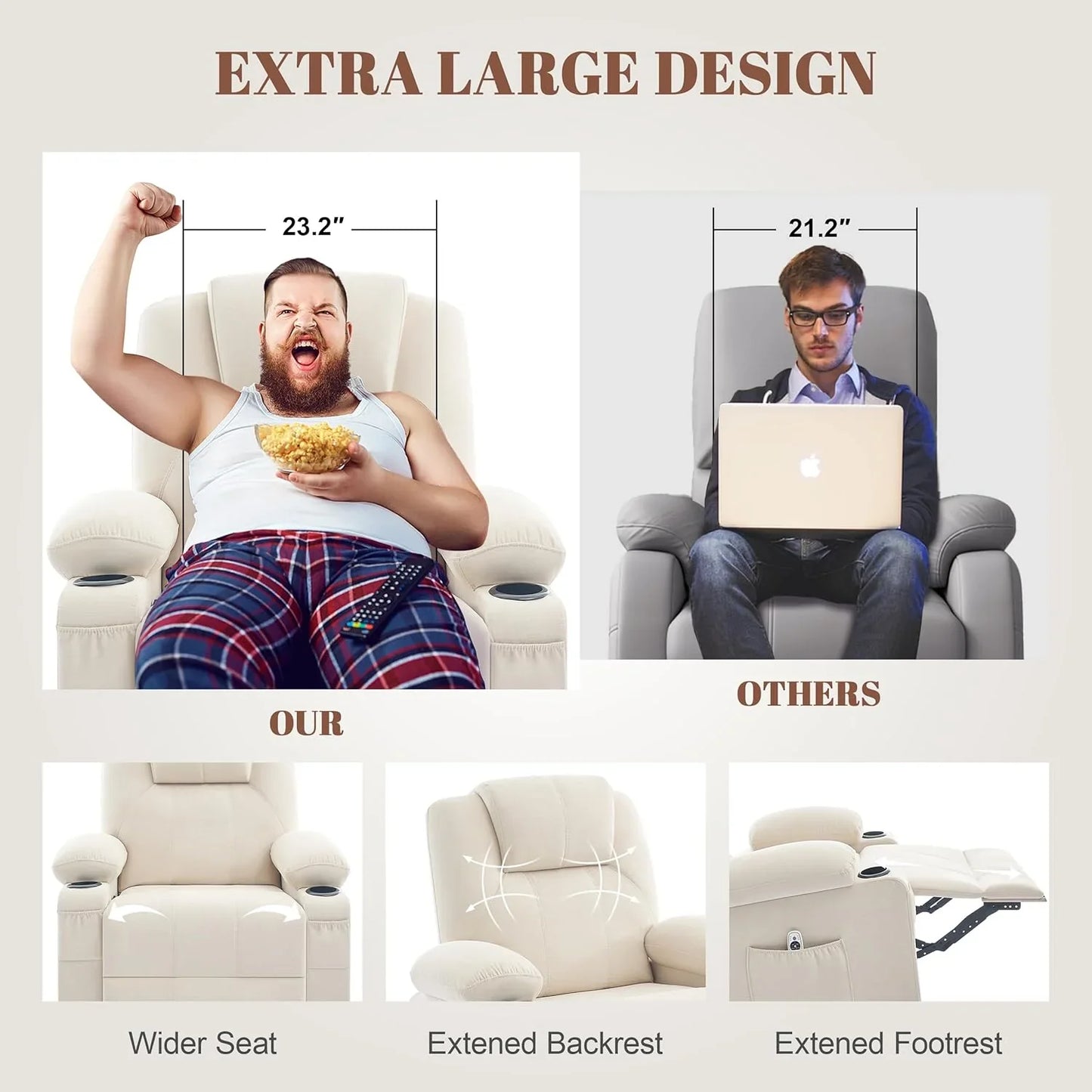 Oversized Swivel Rocker Recliner Chair With Heat And Massage, 360 Degree Swivel Rocking Single Sofa With Cup Holders And USB Port