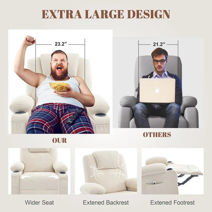Oversized Swivel Rocker Recliner Chair With Heat And Massage, 360 Degree Swivel Rocking Single Sofa With Cup Holders And USB Port