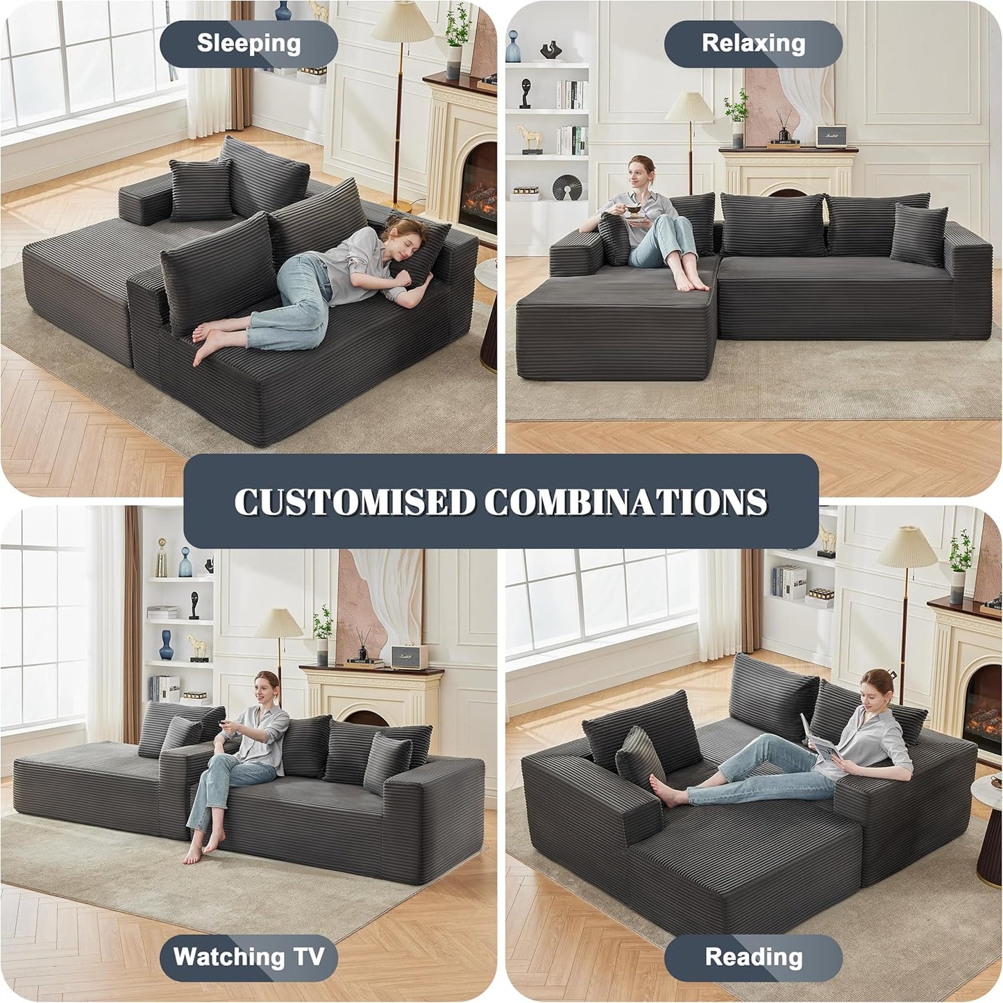 110 Cloud Sectional Couch, Boneless Sofa For Living Room Modular Sectional Sofa With Deep Seat