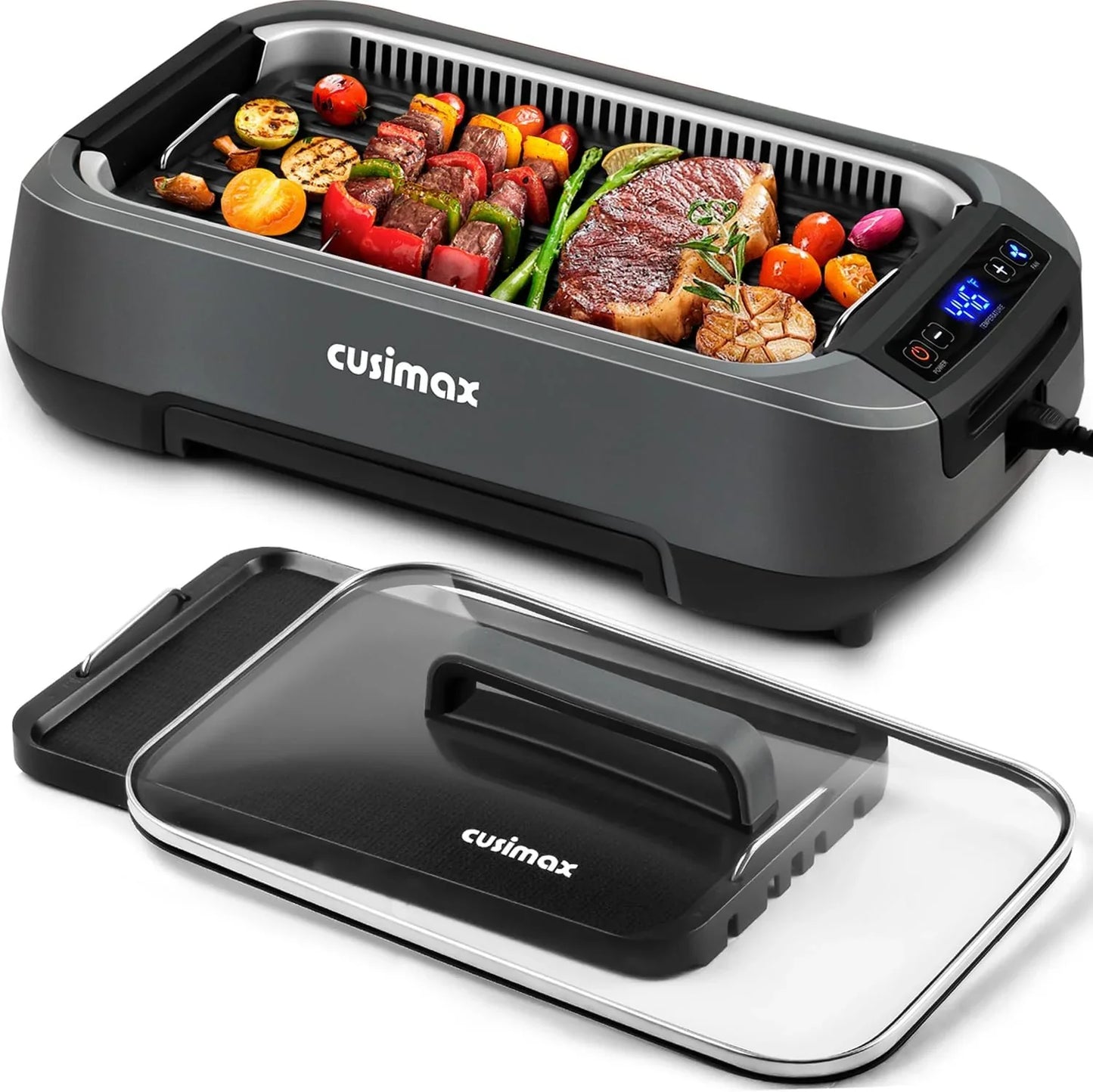 Smokeless Indoor Grill, Cusimax Electric Grill With Non-Stick Removable Grill/Griddle Plate