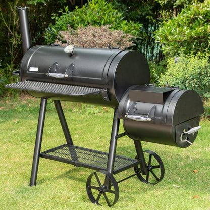 941 Sq. In. Overlarge Bbq Charcoal Grill With Offset Smoker, Black