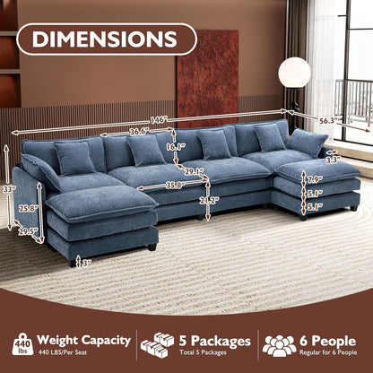 111.4 In. L-Shaped Modern Sofa Modular Cloud Sofa Ottoman 4-Seater Chenille Deep Seat Sofa