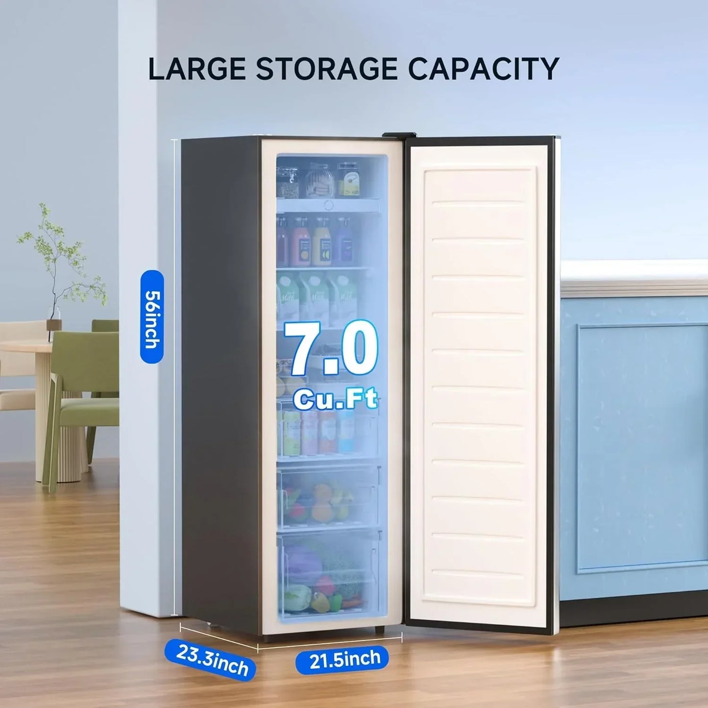 Bangson Upright Freezer 7.0 Cu. Ft. Stand Up Freezer Convertible Upright Freezer/Refrigerator