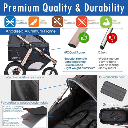 Jogging Sports Stroller With Comfort Rubber Wheels/Zipper-Less Entry/1-Hand Quick Fold/Aluminum Frame For Small/Medium Dogs Cats And Pets, Green Camo