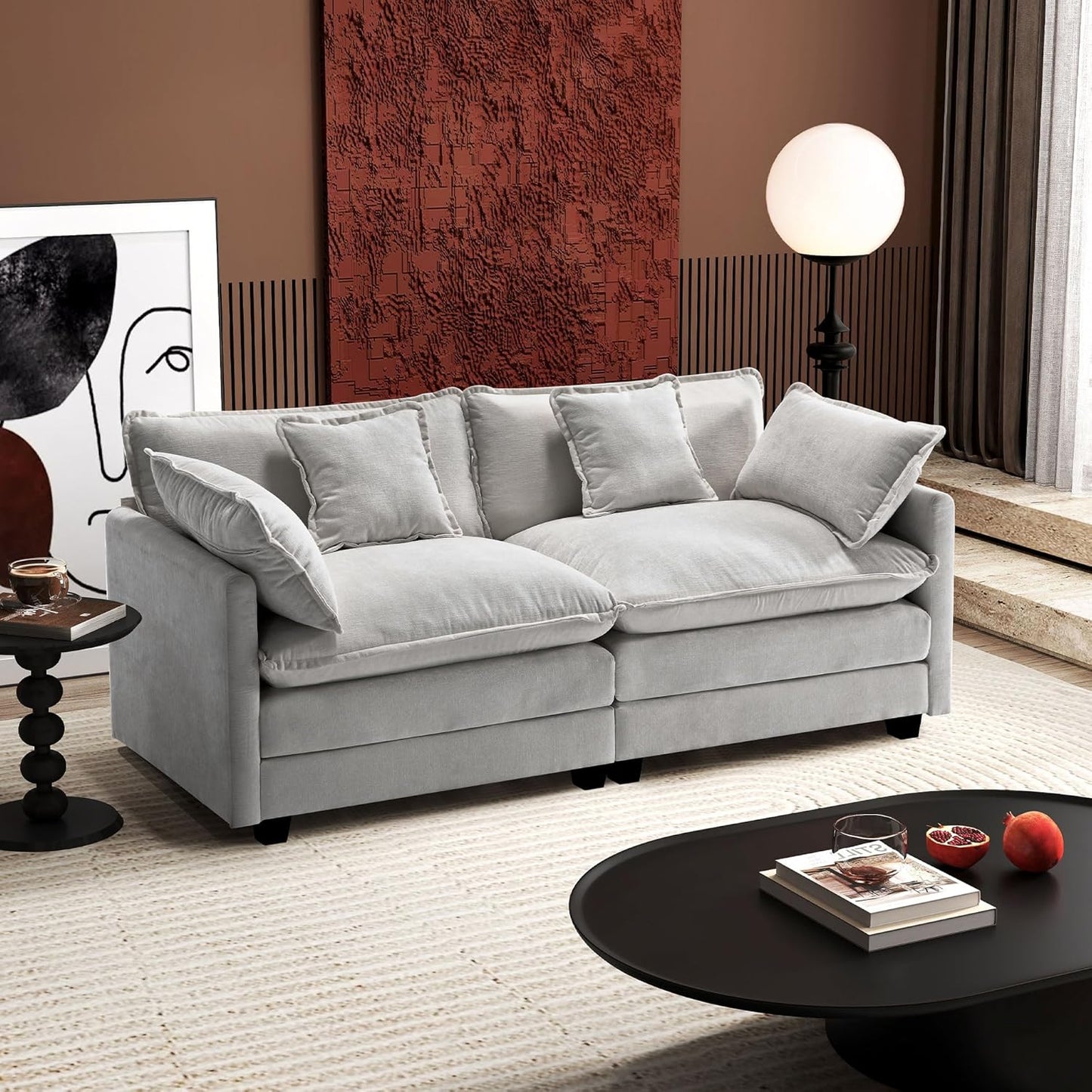 111.4 In. L-Shaped Modern Sofa Modular Cloud Sofa Ottoman 4-Seater Chenille Deep Seat Sofa