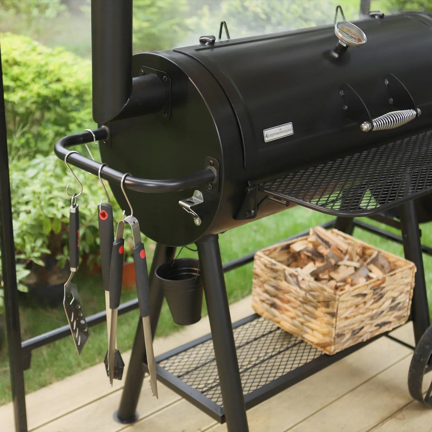 941 Sq. In. Overlarge Bbq Charcoal Grill With Offset Smoker, Black