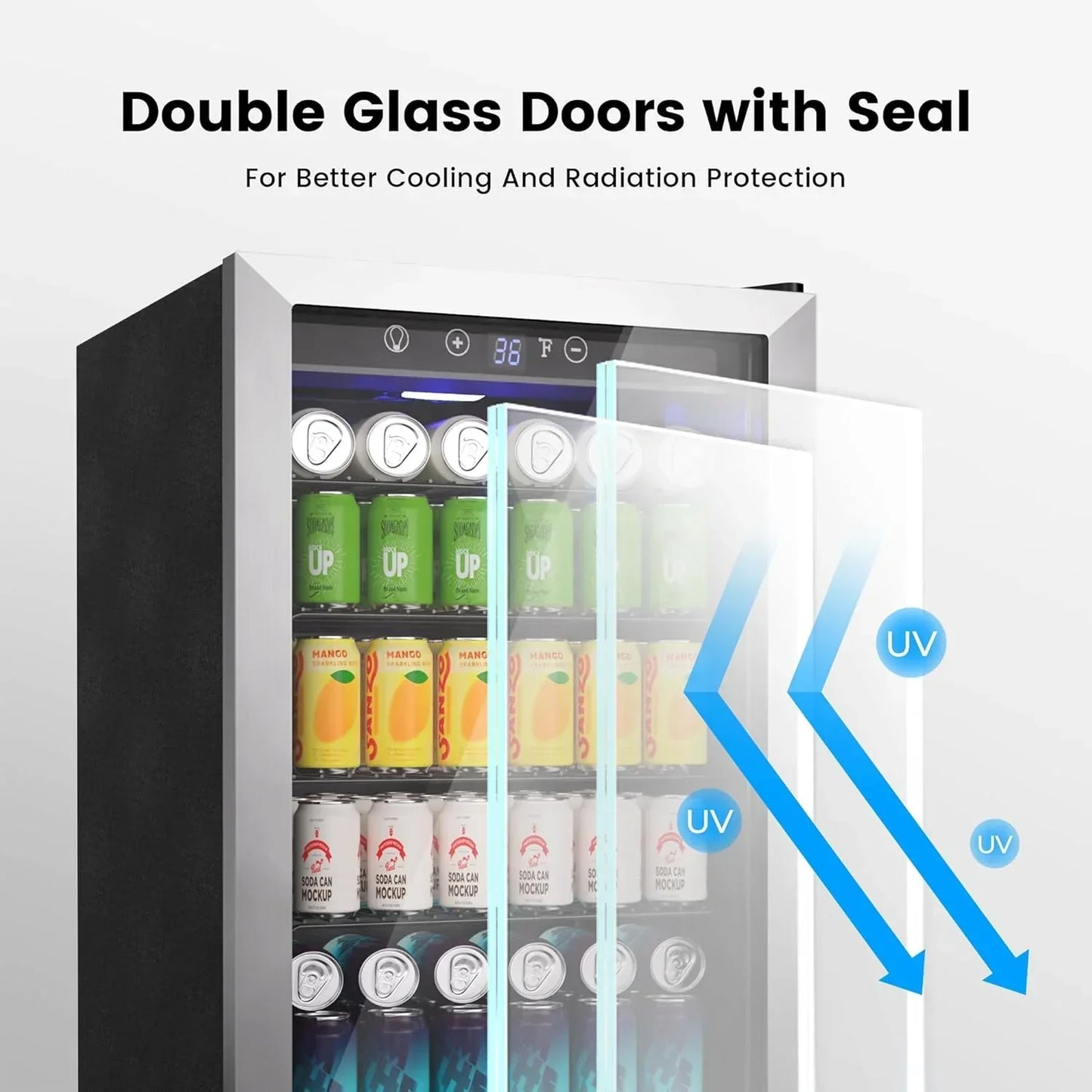 Beverage Refrigerator Cooler 126 Can Mini Fridge Glass Door For Drinks Soda Beer Wine Refrigerator