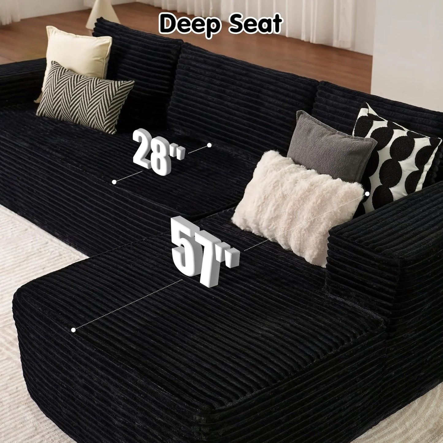 Ovios 104 In. Cloud Sectional Couch With L-Shape Chaise, Modern Modular Sofa With Deep Seat, Upholstered Couches For Living Room Bedroom