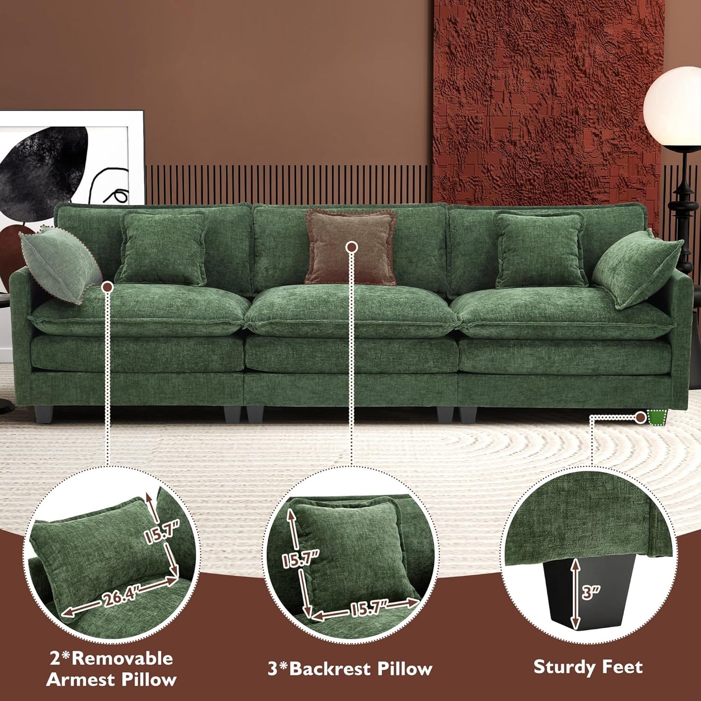 Ihanherry 146 In. U-Shaped Modern Sofa Modular Sectional Cloud Couch With 2 Ottoman