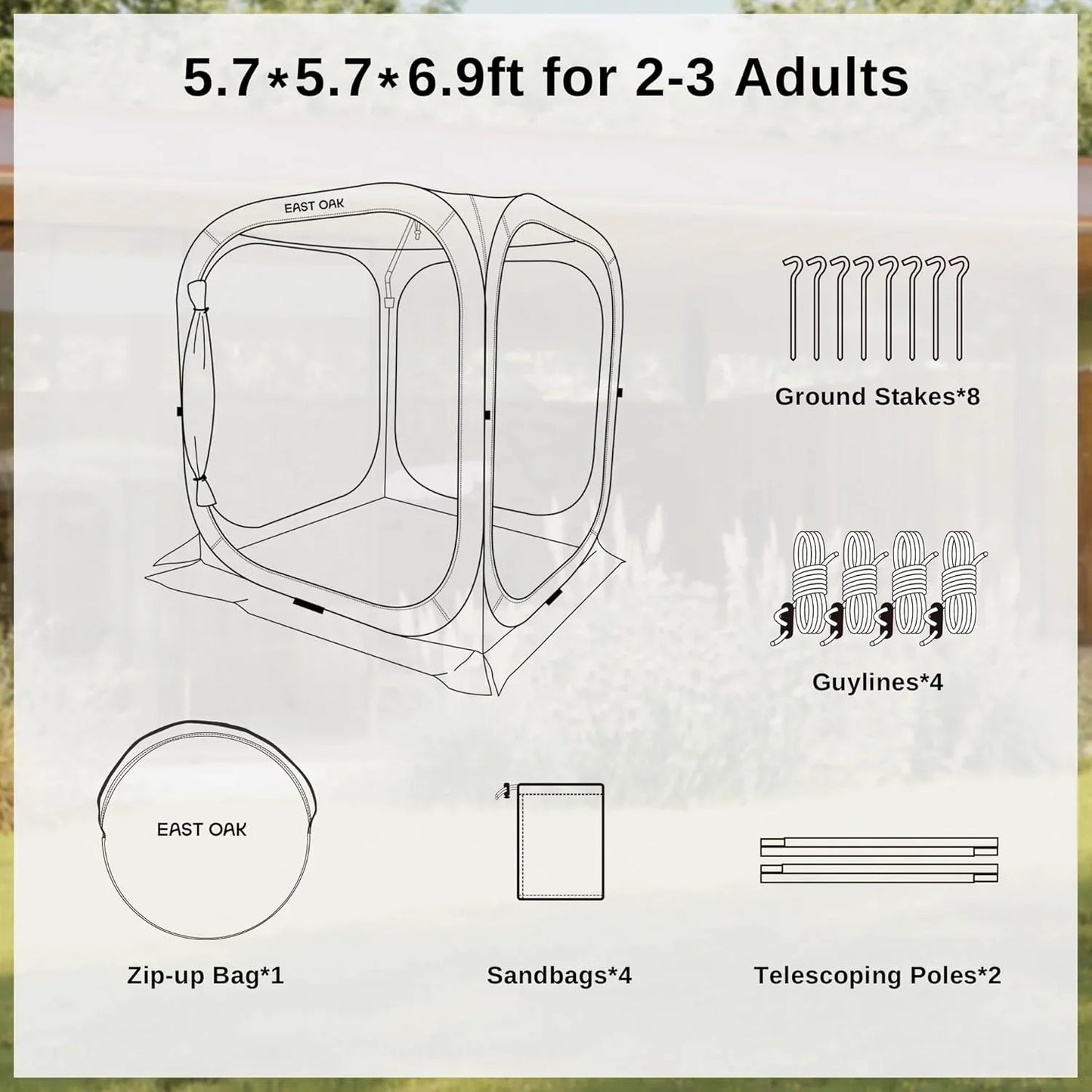 East Oak Screen House Tent Pop-Up, Portable Screen Room Canopy Instant Screen Tent 10 x 10 Ft. With Carry Bag For Patio, Backyard