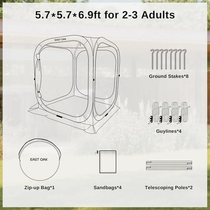 East Oak Screen House Tent Pop-Up, Portable Screen Room Canopy Instant Screen Tent 10 x 10 Ft. With Carry Bag For Patio, Backyard
