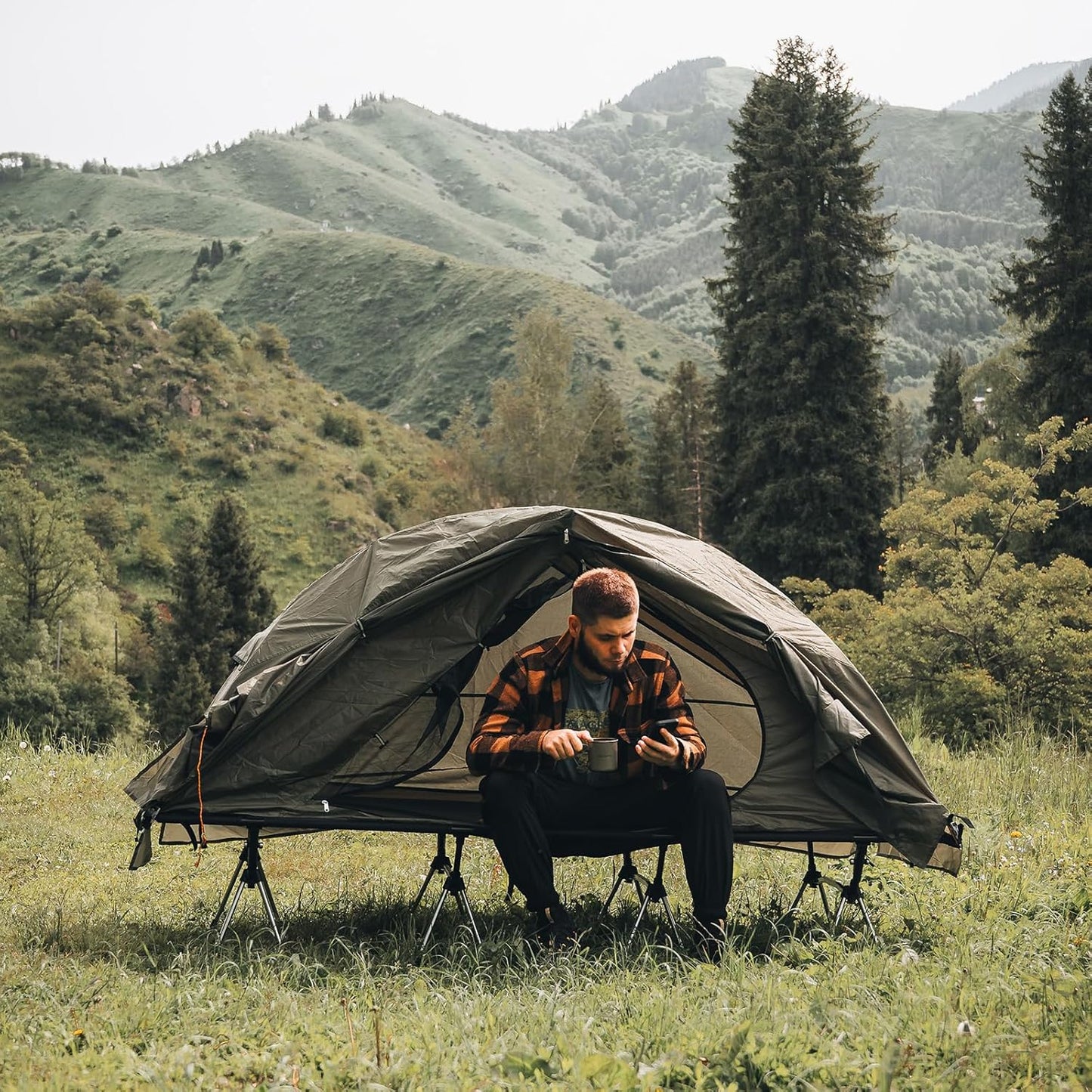 Night Cat Camping Cot Tent- Waterproof 1-Person Off-Ground Combo Cot Bed For Adults Portable Easy Set-Up Tent