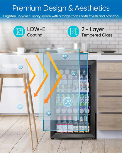 Beverage Refrigerator Cooler- 126 Can Mini Fridge Glass Door For Drinks Soda Beer Wine- Small Refrigerator For Office Bedroom Home Bar