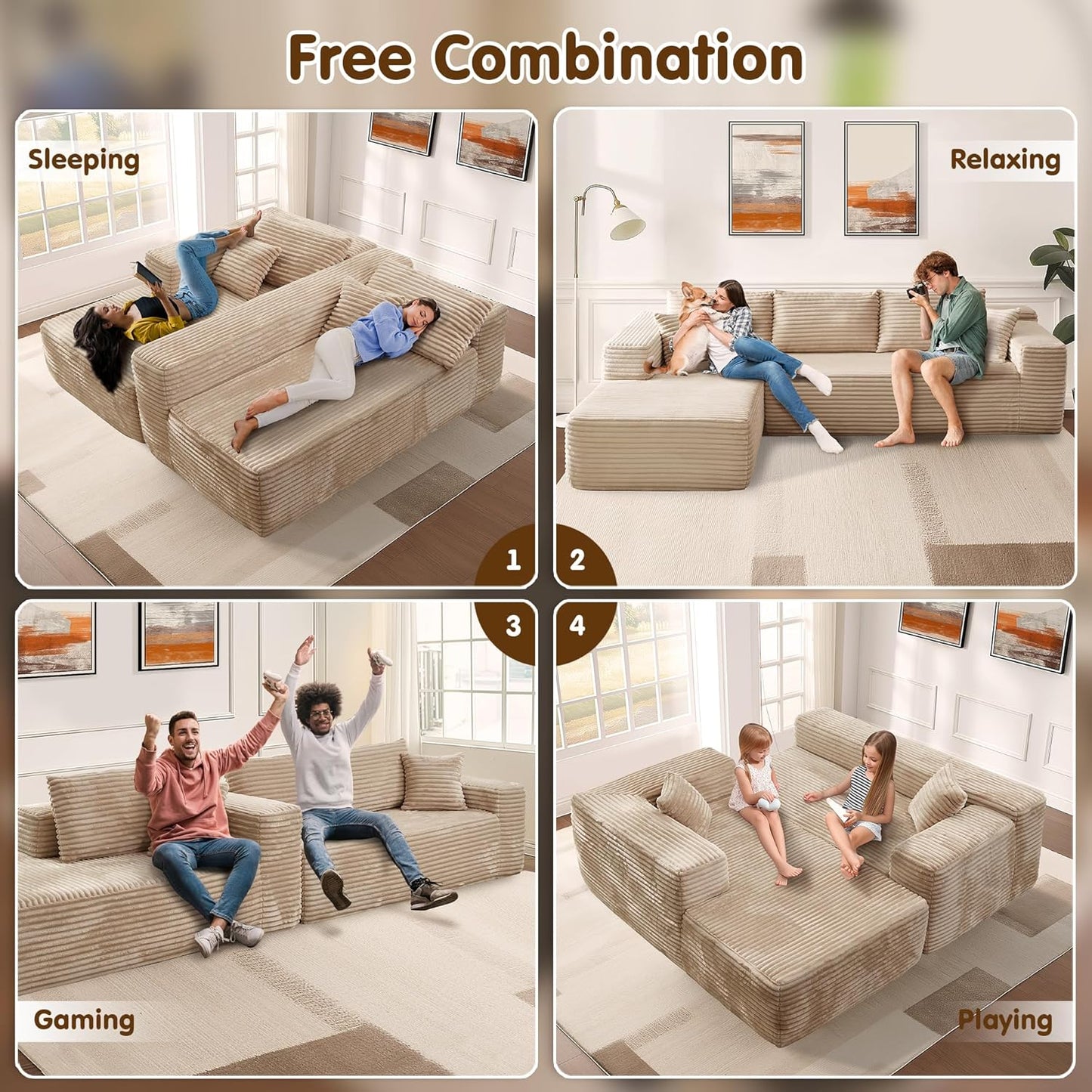 Ovios 104 In. Cloud Sectional Couch With L-Shape Chaise, Modern Modular Sofa With Deep Seat, Upholstered Couches For Living Room Bedroom