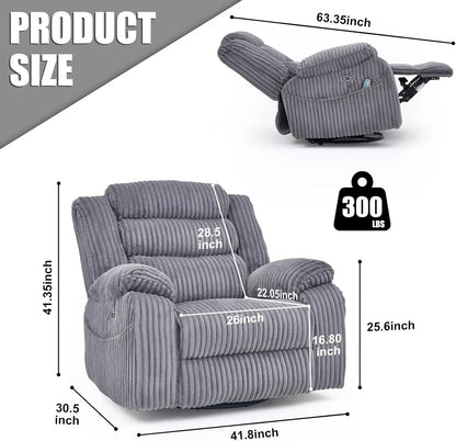 Electric Rotary Rocker Lounge Chair For Adults With Massage And Calories, USB And C Charging Ports