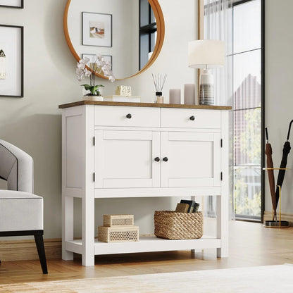 Hostack Farmhouse Console Table With 2-Door Cabinet And 2 Drawers, Coffee Bar, Entryway Table With Storage Shelf