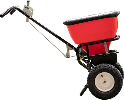 Walk Behind Push Spreader, 100lb Capacity, For Salt, Ice And Snow Melt, Included Grate And Cover With Enclosed Gearbox For Protection