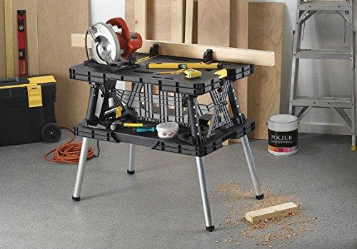 Keter C 197283 Folding Table Work Bench For Miter Saw Stand Woodworking Tools And Accessories With Included 12 In. Wood Clamps C Easy Garage