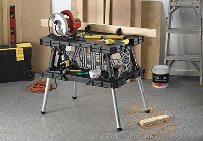 Keter C 197283 Folding Table Work Bench For Miter Saw Stand Woodworking Tools And Accessories With Included 12 In. Wood Clamps C Easy Garage