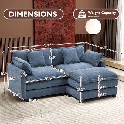 111.4 In. L-Shaped Modern Sofa Modular Cloud Sofa Ottoman 4-Seater Chenille Deep Seat Sofa