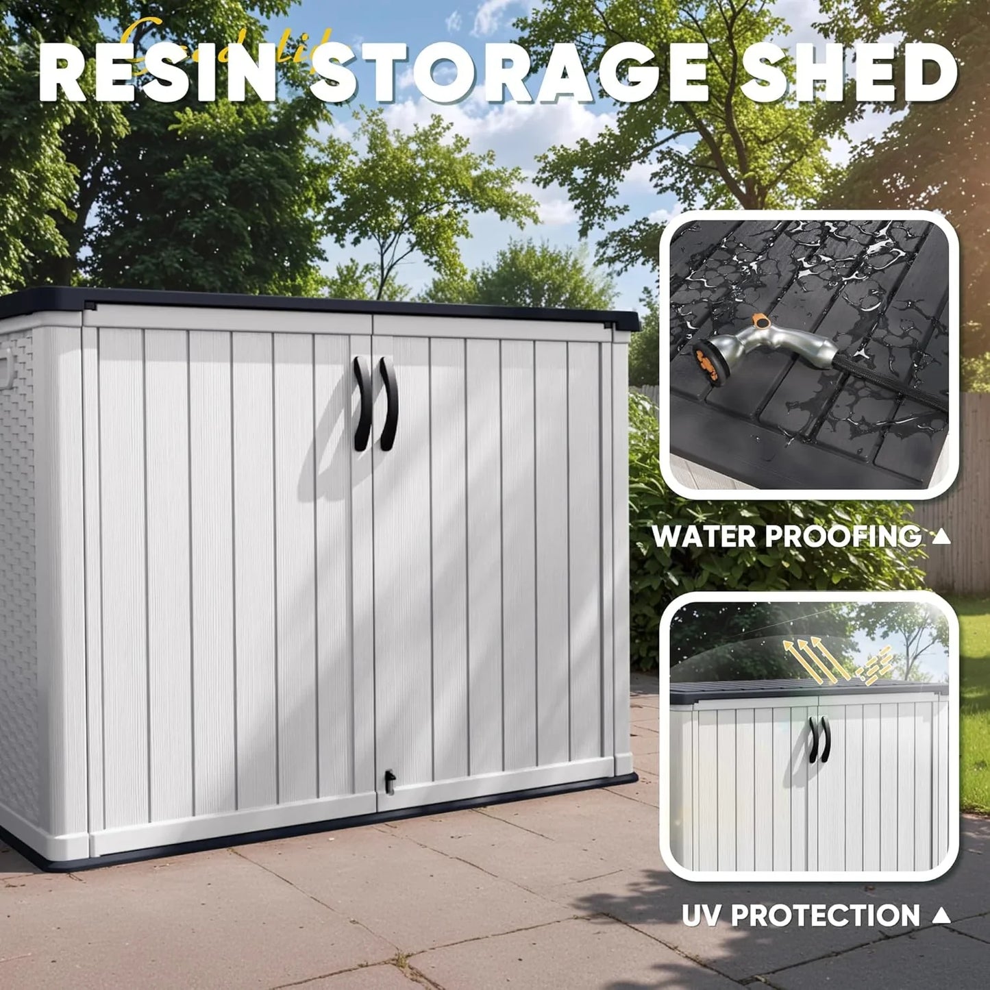 Devoko Outdoor Storage Cabinet 26 Cu. Ft. With Lockable Doors, Horizontal Storage Shed Waterproof Patio Tools Storage Box For Sofa Cushions