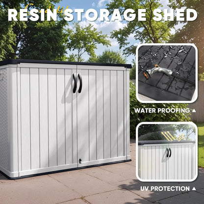 Devoko Outdoor Storage Cabinet 26 Cu. Ft. With Lockable Doors, Horizontal Storage Shed Waterproof Patio Tools Storage Box For Sofa Cushions