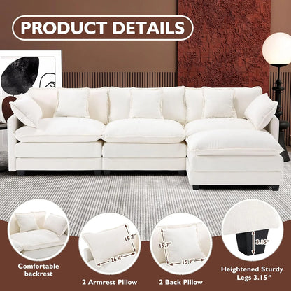 111.4 In. L-Shaped Modern Sofa Modular Cloud Sofa Ottoman 4-Seater Chenille Deep Seat Sofa