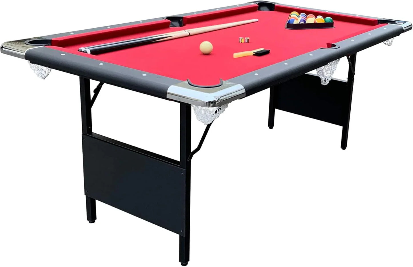 6 Ft. Portable Pool Table, Adults Folding Billiards Tables For Game Room With Easy Foldable Storage, Includes Full Set Of Billiard Balls, Cues