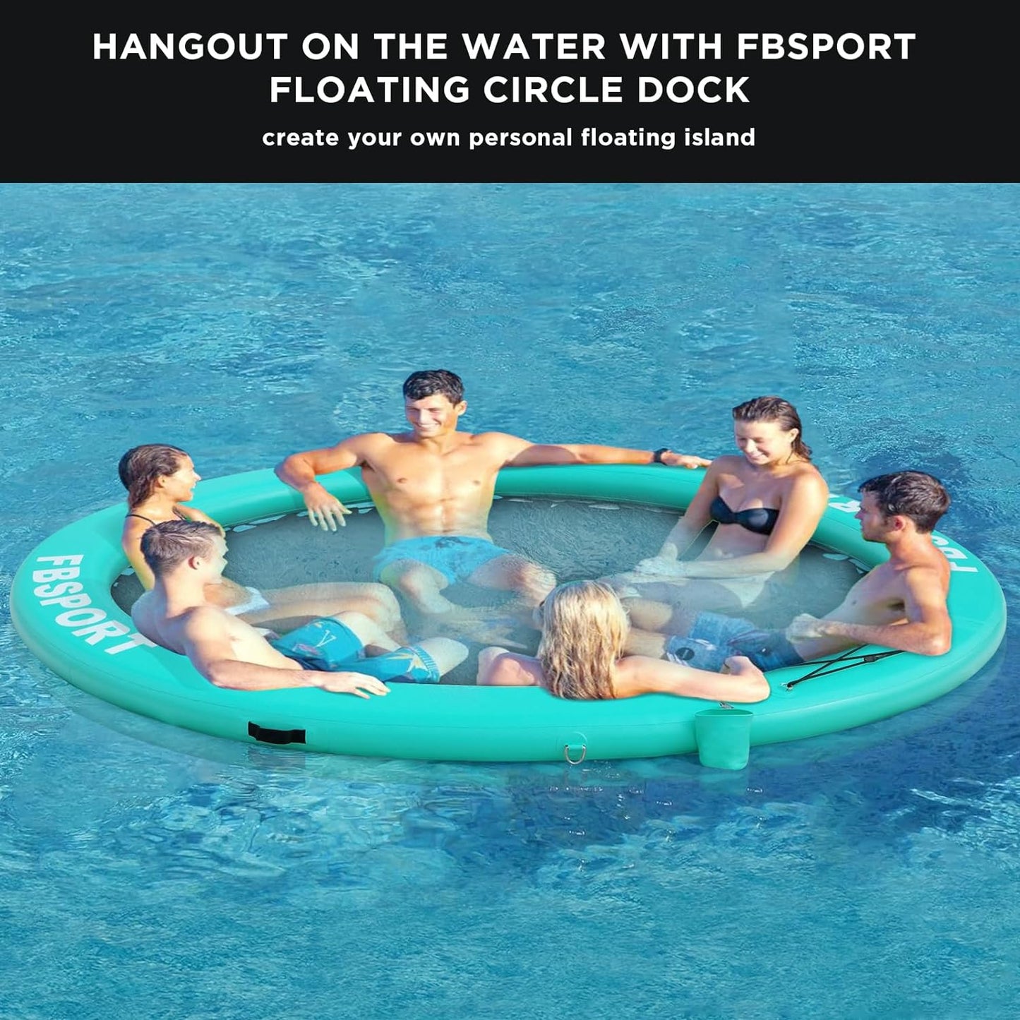 Inflatable Dock Floating Platform 8 Ft. Inflatable Water Hammock Floating Deck For Lake With Cupholder Round Floating Ring Float Ring Pool Float