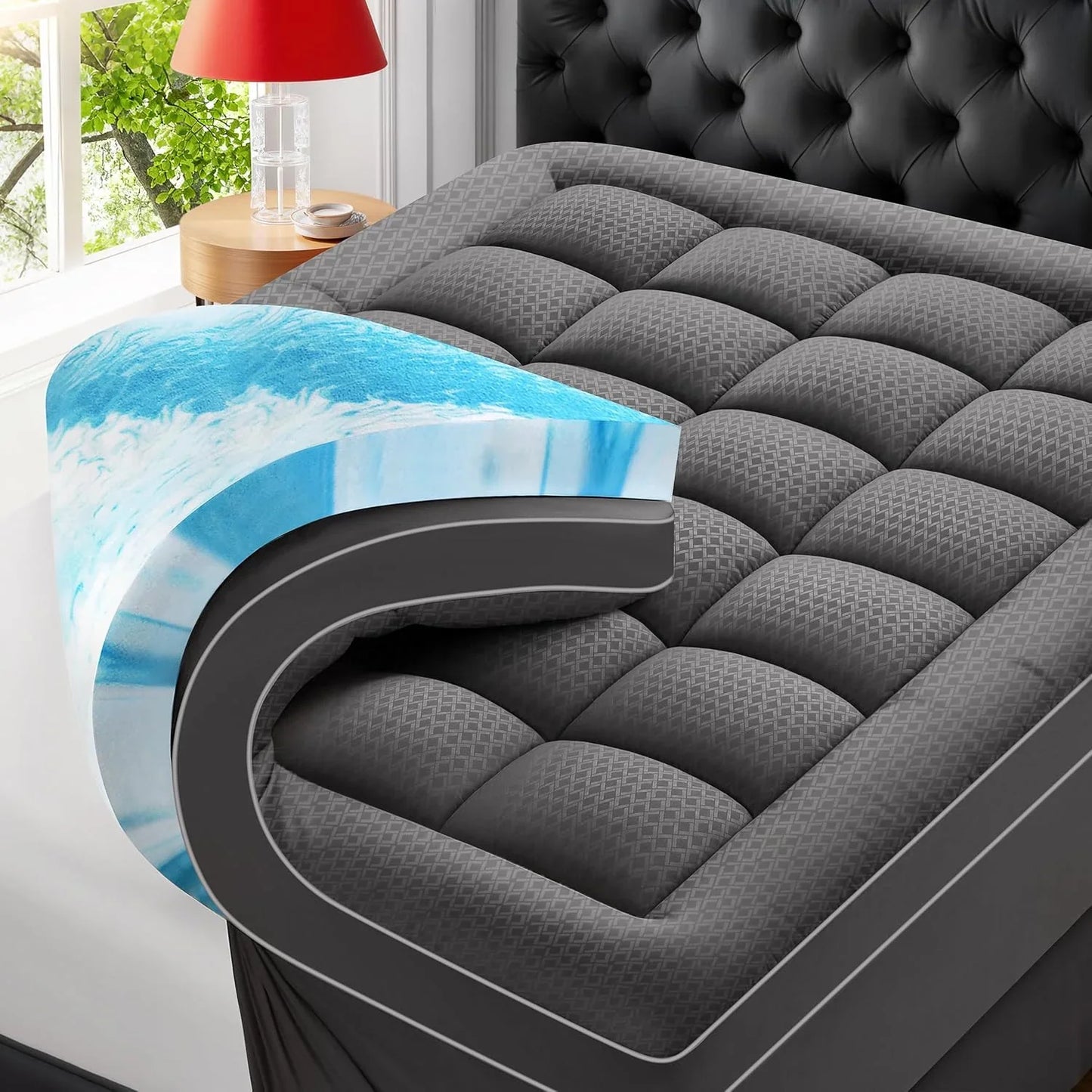 Premium Dual Layer 4 In. Memory Foam Mattress Topper, 2 In. Gel Memory Foam And 2 In. Pillow Top Mattress Pad Cover For Back Pain
