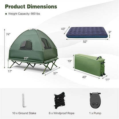 5-in-1 Tent Cot 2-Person Portable Outdoor Camping Tent Combo With Air Mattress Sleeping Bag And Sunshade