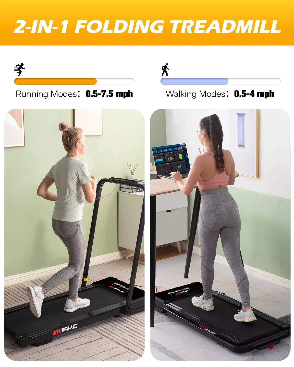 Fyc 3.5HP Under Desk Treadmill 300lbs Weight Capacity 2-in-1 Foldable Design Remote Control And LED Display Compact Electric Walking And Running