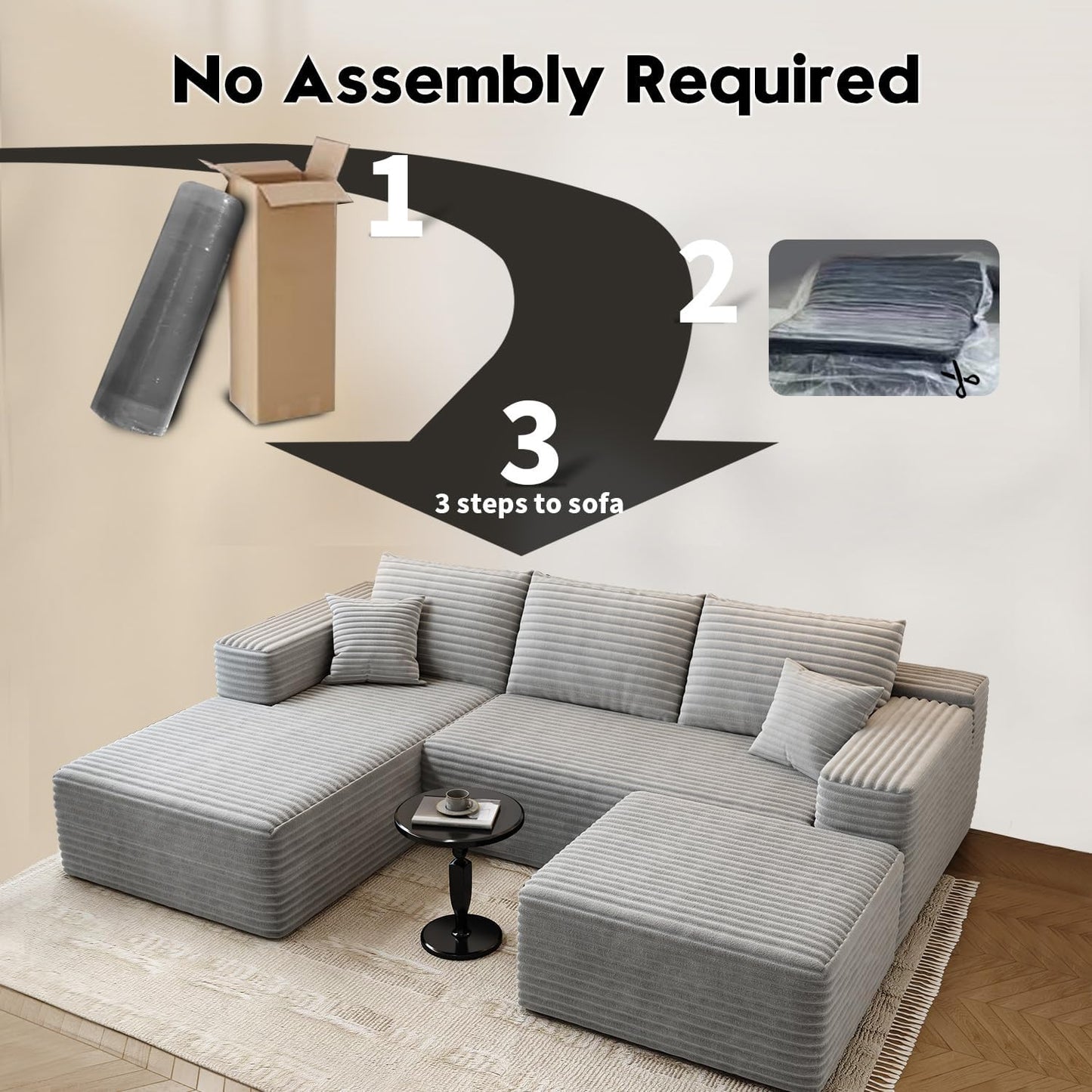 107.5 In. Cloud Modular Sectional Sofa Couch With L-Shape Chaise, Modern Minimalist Upholstered Couches For Living Room Bedroom