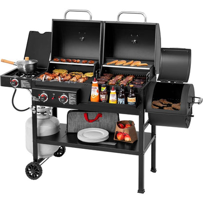 2-Burner Gas And Charcoal Combo Grill With Smoker And Side Burner, 34,000 BTU, 1020 Sq. In., Black