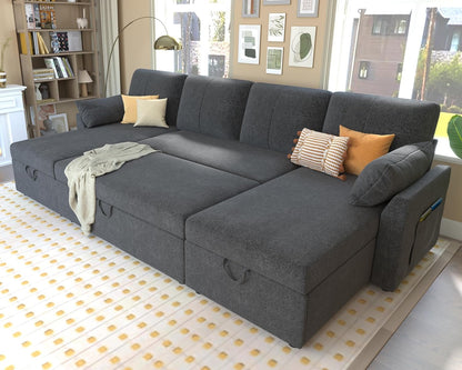 VanAcc Sofa Bed, Sleeper Sofa With Storage Chaise 2-in-1 Pull Out Couch Living Room