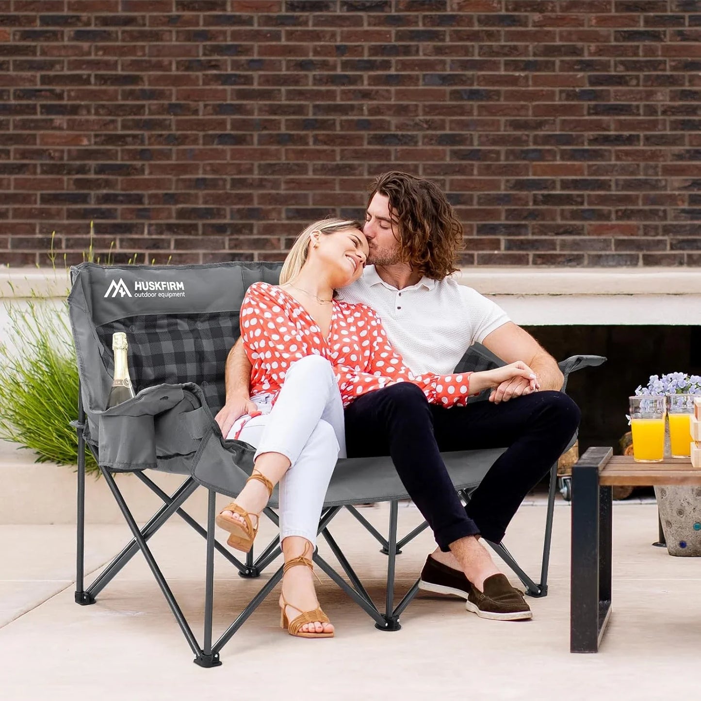 Double Camping Chairs Padded Loveseat Chair For 2 Person- Heavy Duty Oversized Camping Couch For Adults Outdoor Lawn Beach- Portable Folding