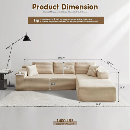 Ovios 104 In. Cloud Sectional Couch With L-Shape Chaise, Modern Modular Sofa With Deep Seat, Upholstered Couches For Living Room Bedroom