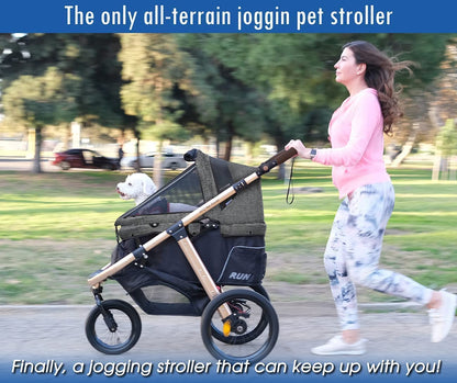 Jogging Sports Stroller With Comfort Rubber Wheels/Zipper-Less Entry/1-Hand Quick Fold/Aluminum Frame For Small/Medium Dogs Cats And Pets, Green Camo
