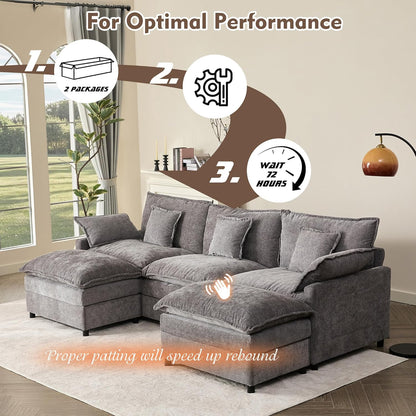 108 In. U Shape Sofa Sectional Sofa Comfortable Cloud Sofa With Removable Footstool