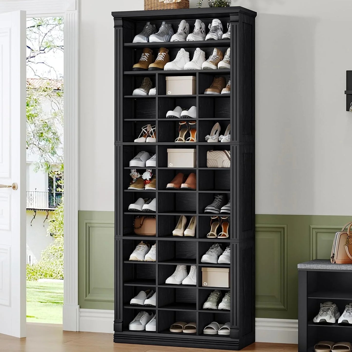 13 Tiers Shoe Storage Cabinet, Tall Shoe Cabinet With Cubby, Wooden Shoes Organizer