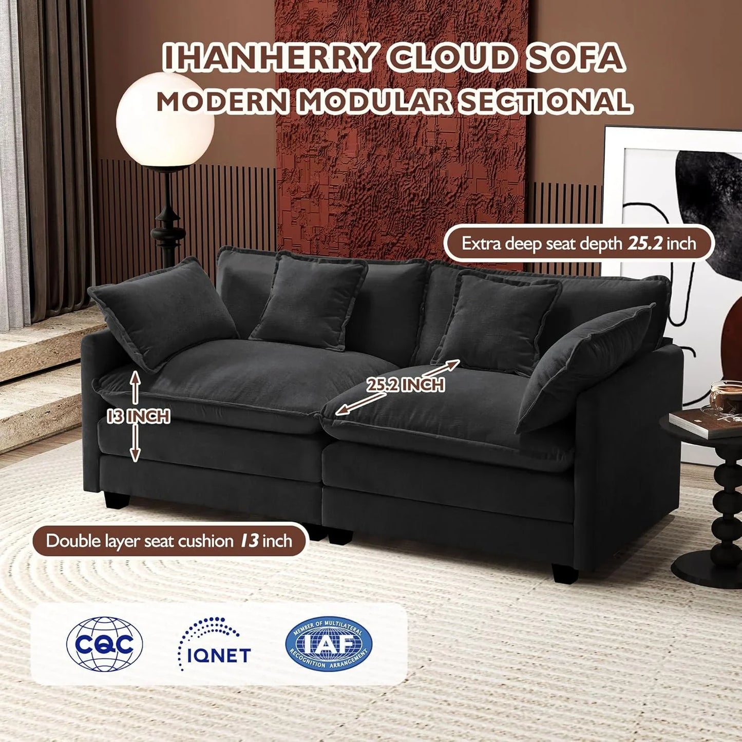 111.4 In. L-Shaped Modern Sofa Modular Cloud Sofa Ottoman 4-Seater Chenille Deep Seat Sofa