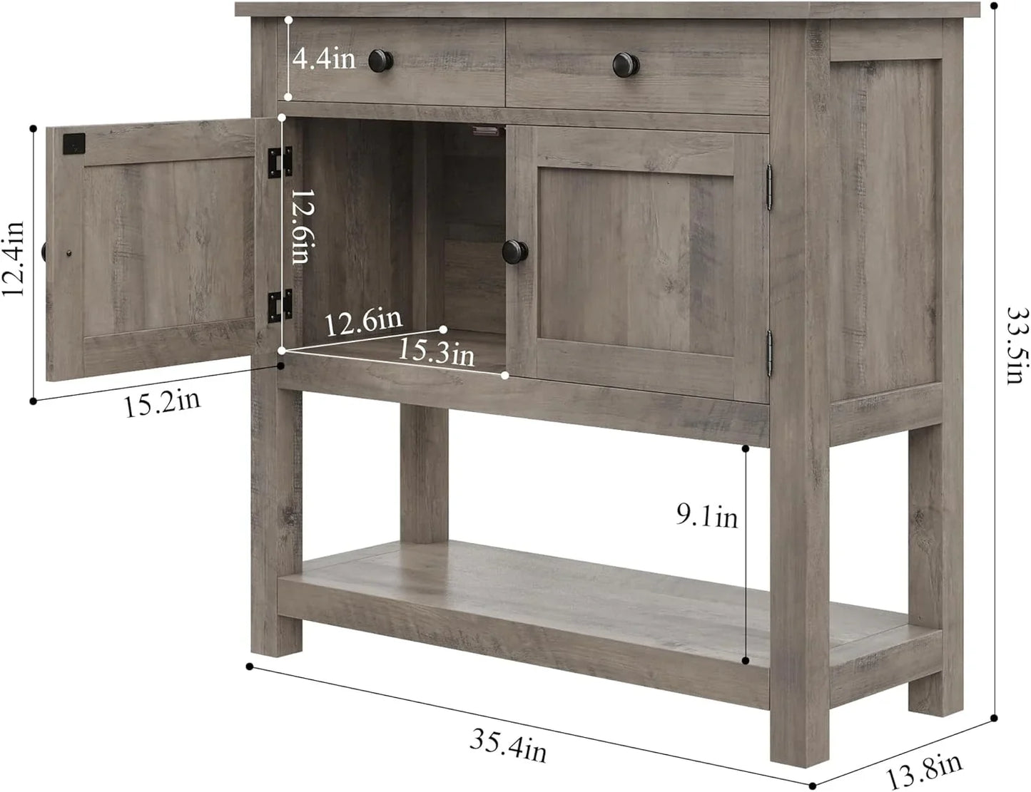 Hostack Farmhouse Console Table With 2-Door Cabinet And 2 Drawers, Coffee Bar, Entryway Table With Storage Shelf
