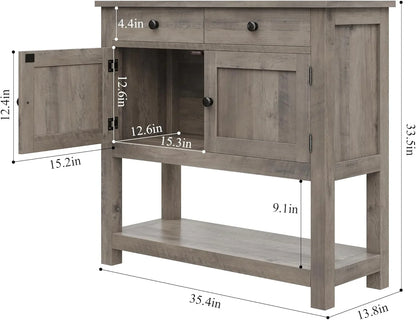 Hostack Farmhouse Console Table With 2-Door Cabinet And 2 Drawers, Coffee Bar, Entryway Table With Storage Shelf