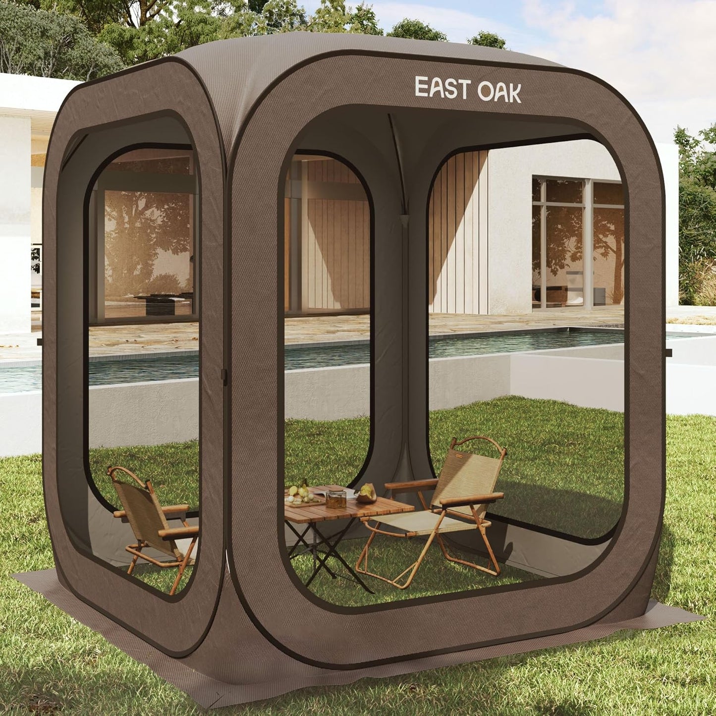 East Oak Screen House Tent Pop-Up, Portable Screen Room Canopy Instant Screen Tent 10 x 10 Ft. With Carry Bag For Patio, Backyard