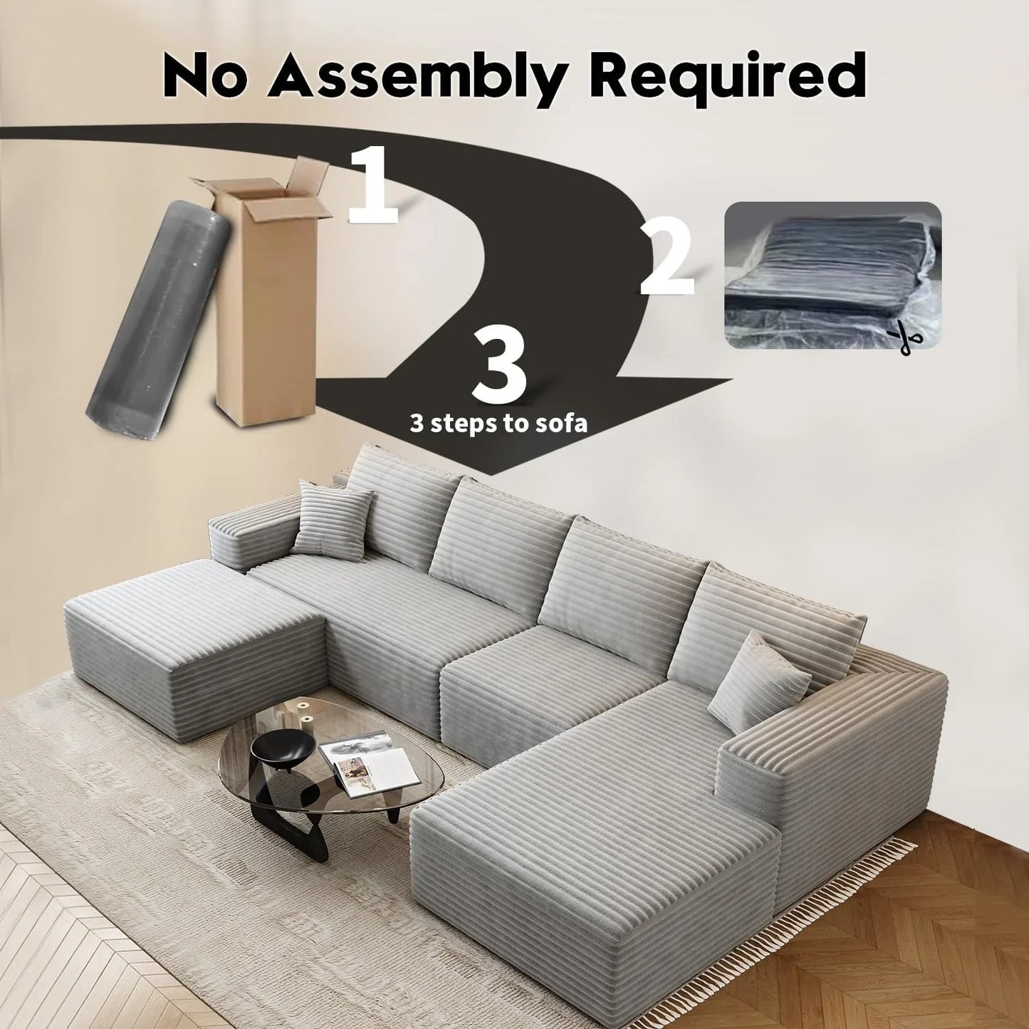 107.5 In. Cloud Modular Sectional Sofa Couch With L-Shape Chaise, Modern Minimalist Upholstered Couches For Living Room Bedroom