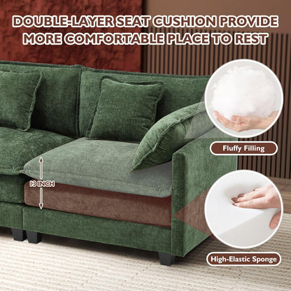111.4 In. L-Shaped Modern Sofa Modular Cloud Sofa Ottoman 4-Seater Chenille Deep Seat Sofa